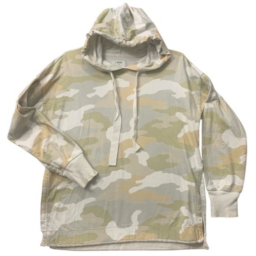 Aerie Camo Hooded Tie Neck Side Slit Oversized Cotton Sweatshirt Women's Size S